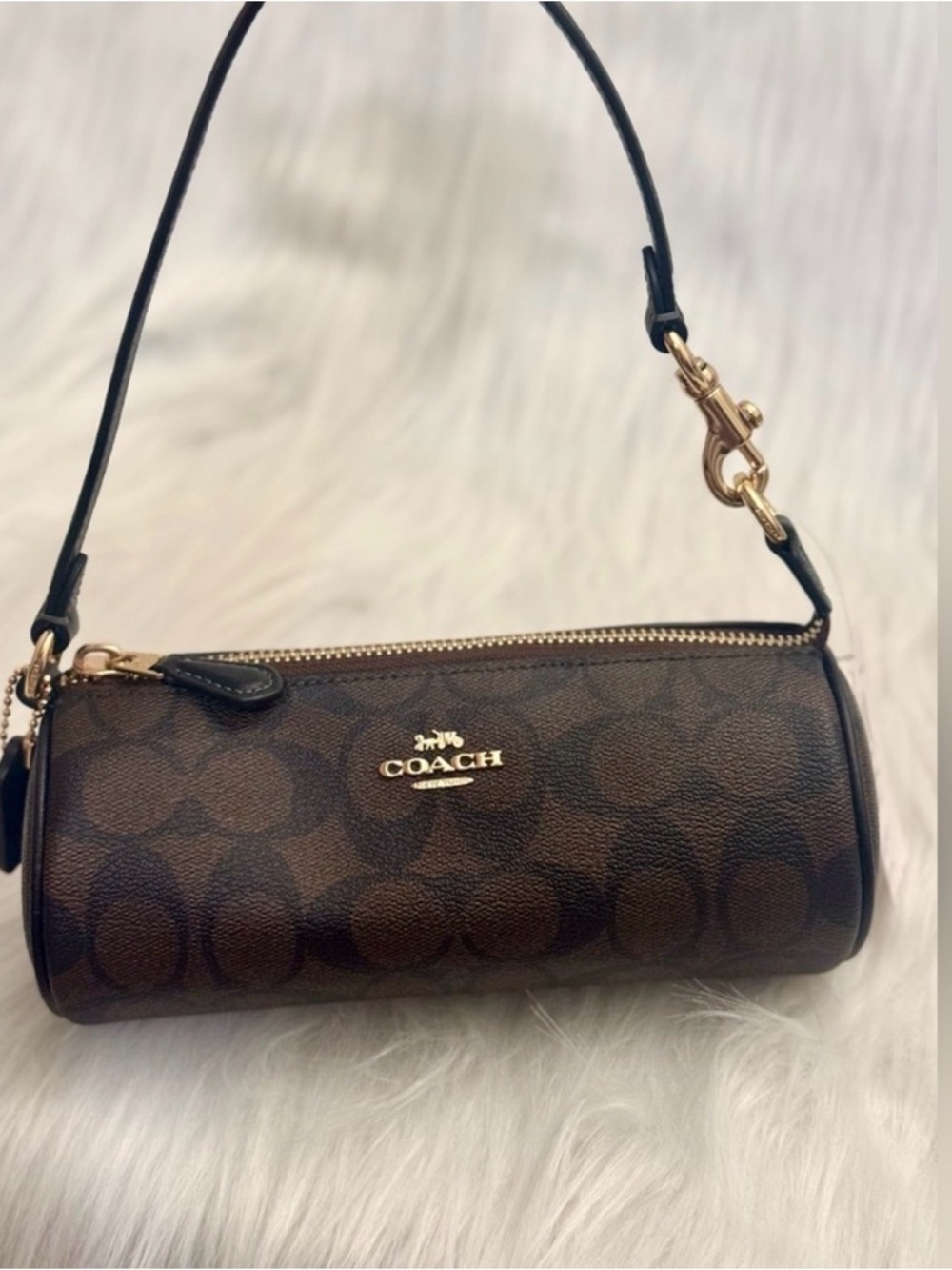Coach Brown Signature Jacquard Mini Barrel Bag
